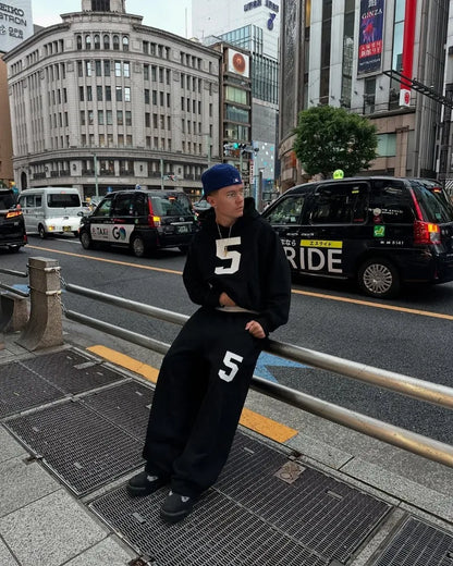 Nouveau américain rétro classique Harajuku gris sweat à capuche haute rue à la mode Streetwear hommes costume Hip Hop décontracté ample pantalons de survêtement femmes