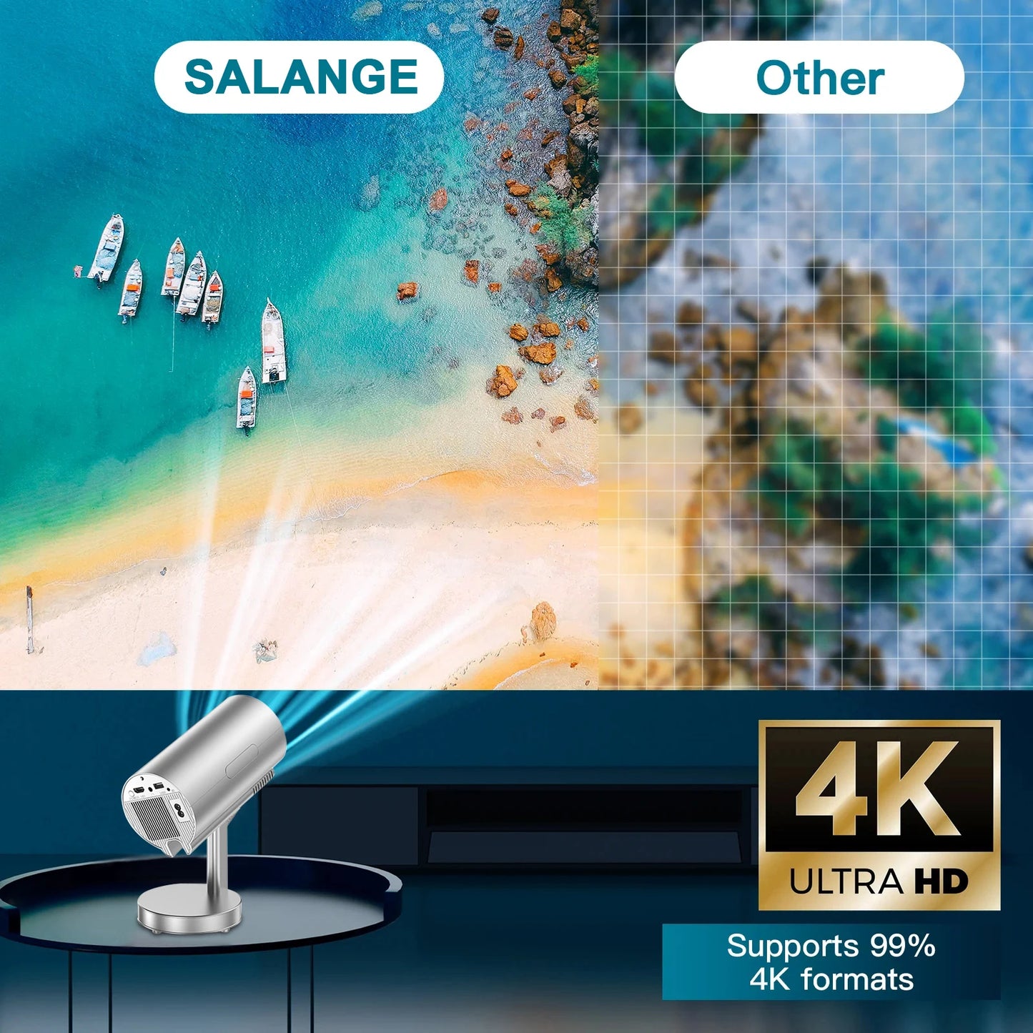 Salange X5 projecteur intelligent 1080P Android13 Wifi Support 4K faible bruit Portable Support caché projecteur pour maison chambre extérieur