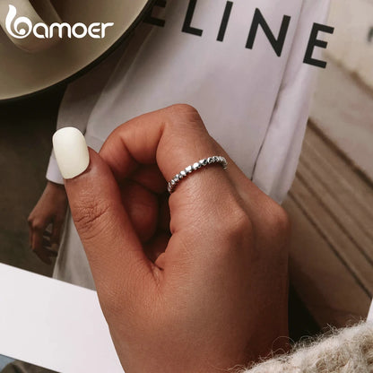 BAMOER véritable 925 bague empilable en argent Sterling coeur noir CZ bagues pour les femmes bijoux d'anniversaire de mariage Anel SCR140