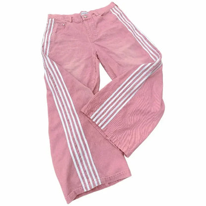 Hip Hop hommes jean Y2k noir rayé Baggy jean gothique brodé haute rue Harajuku rétro Streetwear jambe large Denim pantalon