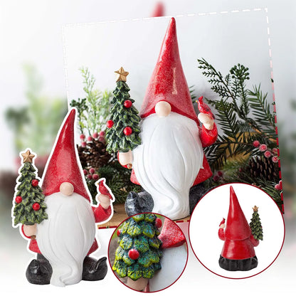 Décorations de noël en résine 2025, tenant un arbre de noël, ornements de fête de vacances, Figurines Gnome, ornements de fête