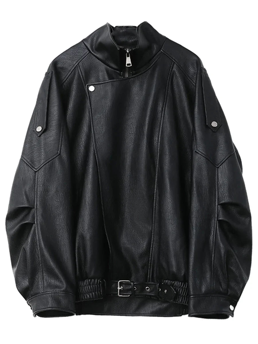 CHIC VEN-Veste en similicuir PU pour femme, col montant rétro, manteau de moto, haut femme, solide, adt, nouveau, printemps, automne, 2024