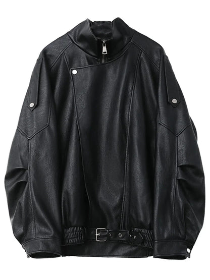 CHIC VEN-Veste en similicuir PU pour femme, col montant rétro, manteau de moto, haut femme, solide, adt, nouveau, printemps, automne, 2024