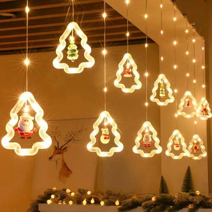 Rideau lumineux de noël en forme d'étoile du père noël, prise USB, guirlande de fête de vacances, pour la maison, la chambre à coucher, la décoration de fenêtre