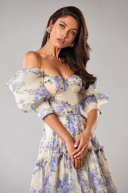 Robe de soirée élégante à imprimé floral pour femmes, charmante robe trapèze, col bateau, manches courtes, robe de Rh, quelle que soit