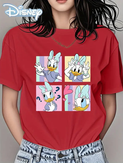 Femmes Daisy Duck T-shirt Filles Couple Unisexe Coton T-shirt Décontracté Col Rond Hauts Décontracté À La Mode Surdimensionné Manches Courtes Vêtements