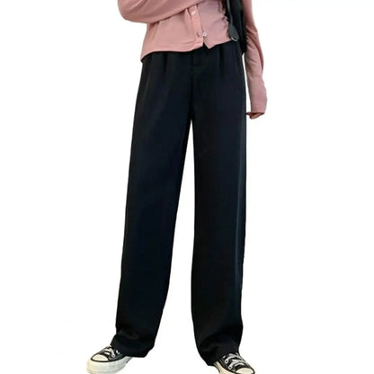 Pantalon de costume pour femmes, Style coréen, taille haute, jambes larges, poches inclinées, pantalon de bureau ample, pantalon de costume d'affaires décontracté