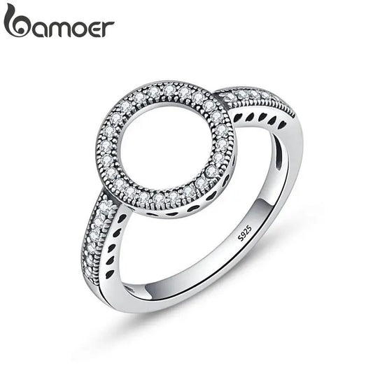 BAMOER-Bagues rondes en argent regardé 100% pour femme, cercle CZ, bijoux, cadeau de Noël, 925 authentique, toujours clair, SCR041