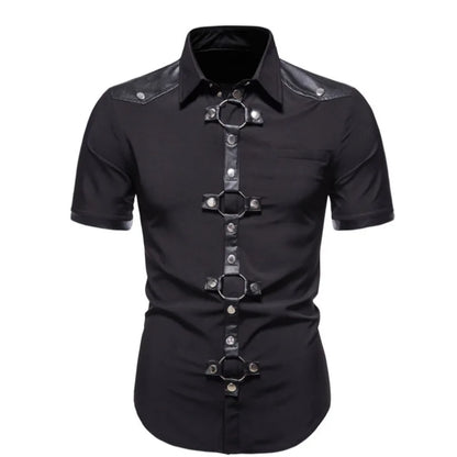 Chemise à Manches Courtes pour Homme, Streetwear, Style Gothique, Slim, Punk, Rivet, Haute Qualité, Printemps Été, Noir, Rouge, #4719