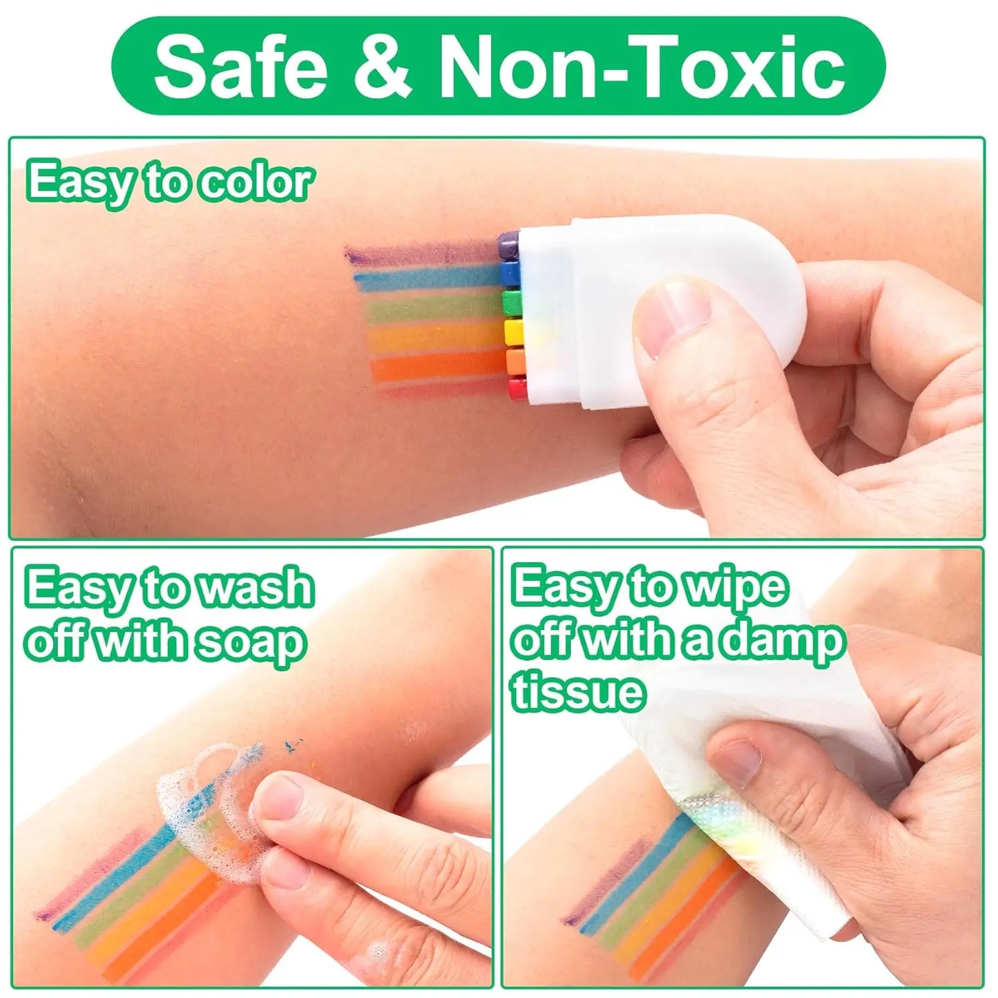 Peinture Crayon arc-en-ciel Kawaii, lavable, Non toxique, accessoires de fête à thème d'anniversaire et d'halloween, Costume de famille Gif, 1 à 3 pièces