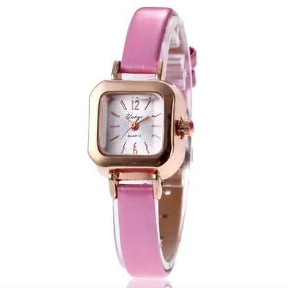Montre-bracelet à quartz pour femme, petit cadran carré, bracelet en cuir fin, élégant, décontracté