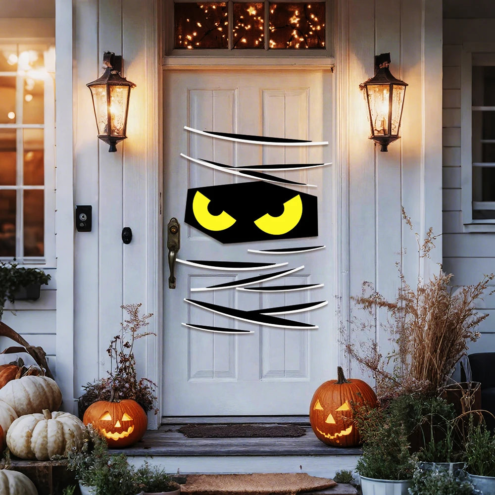 Décorations d'Halloween autocollants de porte de chambre décor de fenêtre squelette main citrouille bricolage autocollants de fenêtre fantôme diable sorcière chapeau décor