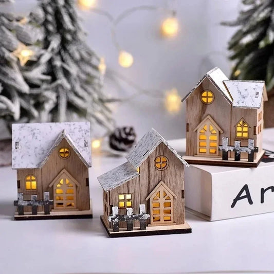 Lumière LED de noël maison en bois cabine lumineuse décorations de joyeux noël pour la maison bricolage ornements d'arbre de noël cadeaux pour enfants nouvel an