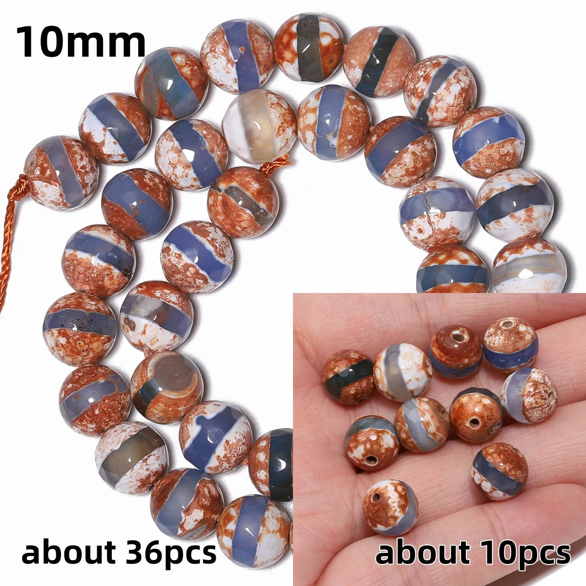 Perles rondes en agate Dzi naturelle, prière tibétaine, prairie mystique, perles pour bijoux, bricolage exécutif, accessoires de bracelet vintage, 6mm, 8mm, 10mm