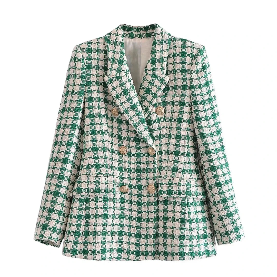 CNlalaxury-Blazer en tweed à double boutonnage pour femme, manteau de trajet avec poche, manches longues, décontracté, printemps, automne, 2024