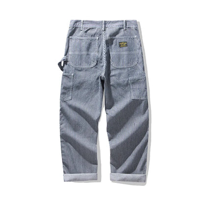 Jeans rayés style cargo pour hommes, pantalons en denim à poches multiples, streetwear décontracté, droit, bonne qualité, petit ami, 3903