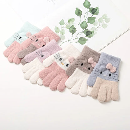 Gants d'hiver tricotés pour enfants de 3 à 10 ans, chauds et doux, en laine de lapin, dessins animés, gants pour enfants, doigt complet, mitaines pour bébés garçons et filles