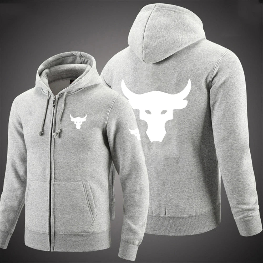 Dwayne Johnson Brahma Bull tatouage Logo imprimé printemps automne hommes sweat à capuche zippé Streetwear classique décontracté couleur unie pull