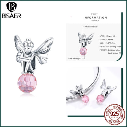 BISAER 925 argent Sterling rose bleu verre pendentif nœud perles plaqué platine pour collier et Bracelet