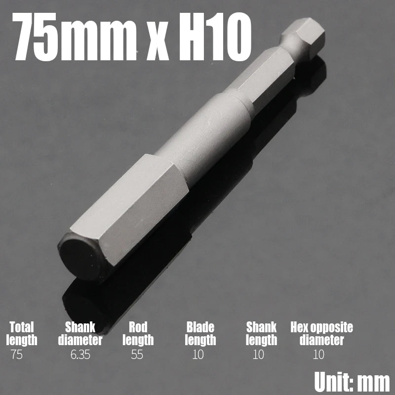 Foret Allen à tête hexagonale H2-H10, 75mm, 150mm, 200mm, embout de tournevis hexagonal électrique, tête de lot magnétique, tournevis à percussion, 1 pièce