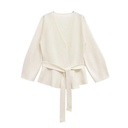 TRAFSHE printemps femmes épaulière ceinture tricot Blazer femmes rétro col en v à manches longues polyvalent femme manteau femmes vêtements 9598/128