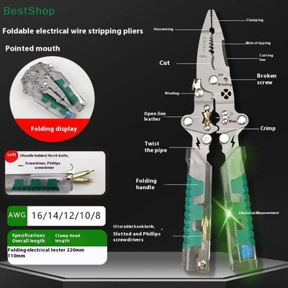 ★ ★ ★ Dénudeur de fil pliable avec stylo de Test électrique, séparateur de fil d'électricien, pince à enrouler, pince à sertir, outil manuel