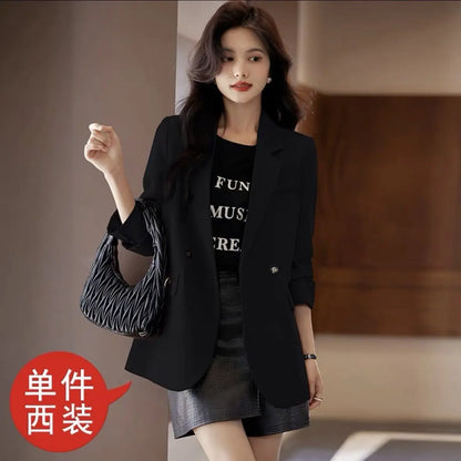 Vestes élégantes imbibées pour femmes, vêtements pour femmes, blazer chic coréen, manteau à manches longues, bouton sur mesure, monochromatique, haut féminin, printemps, automne, nouveau
