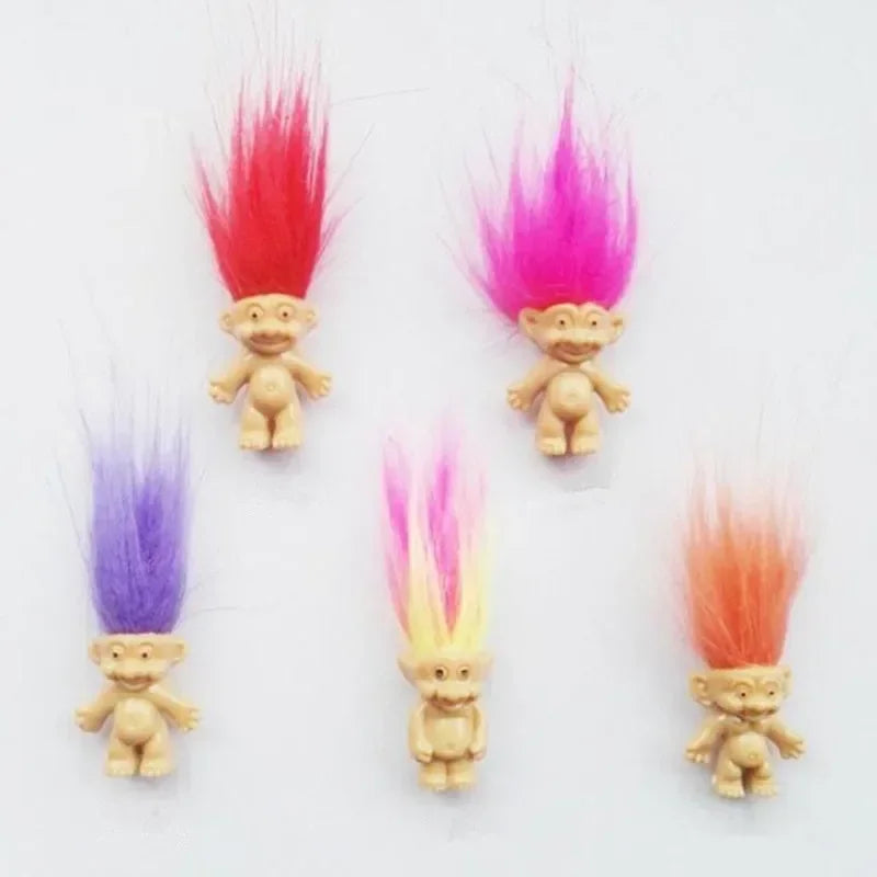 5 pièces/lot drôle Trolls poupées Anime figurine cheveux colorés membres de la famille modèles enfants jouets pour enfants cadeau nostalgique adulte