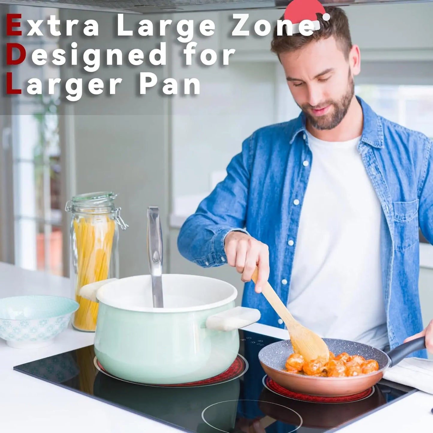 NOXTON Plaque de cuisson en céramique intégrée 3 feux, Table de cuisson électrique en verre cristal noir avec commande tactile, Minuterie, verrouillage pour enfants, 5700w, pas de prise incluse