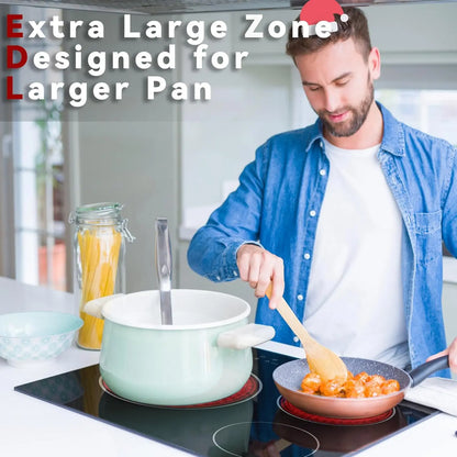 NOXTON Plaque de cuisson en céramique intégrée 3 feux, Table de cuisson électrique en verre cristal noir avec commande tactile, Minuterie, verrouillage pour enfants, 5700w, pas de prise incluse