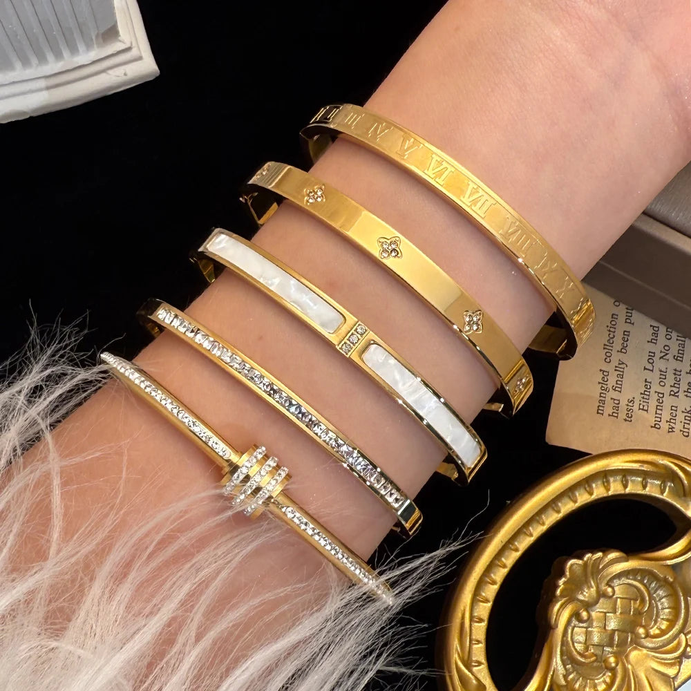 Ensemble de bracelets en acier inoxydable zircon, élégant, simple et polyvalent, étanche et ne se décolore pas facilement, 1/5 pièces