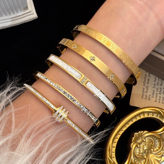 Ensemble de bracelets en acier inoxydable zircon, élégant, simple et polyvalent, étanche et ne se décolore pas facilement, 1/5 pièces