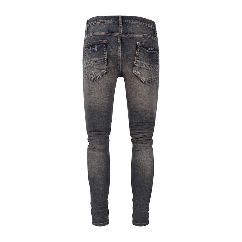 Jeans déFlexpour hommes, pantalons en denim, coupe skinny, déchirés, patché, marque de créateur, Hip Hop, zones bre, mode rétro, High Street