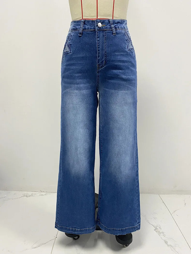 Jean à Jambes Larges pour Femme, Streetwear, Longueur au Sol, Taille Haute, Vintage, DistMurcia, Broderie Délavée, Poches, Denims fjims