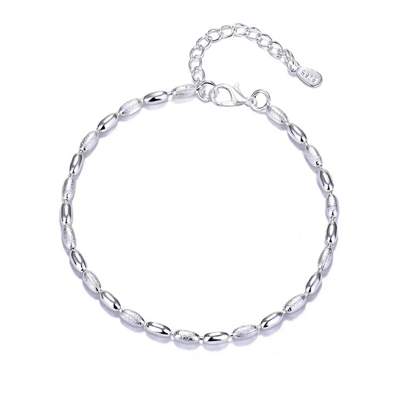 Chaîne de cheville en perles pour femmes, petit mètre, en argent Sterling 925, Grain d'olive, bijoux de pied, cadeau, nouvelle mode