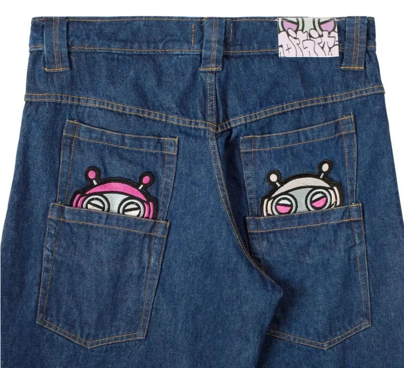 Jean en denim ample à jambes larges, style de rue, rétro, chaîne de bonbons imprimée neutre, nouveau couple, pantalon ample taille basse, printemps et été