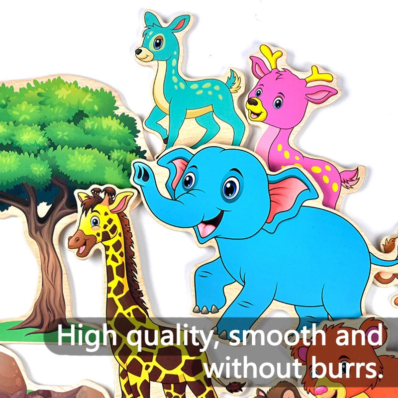 Jeu de pensée logique en bois pour enfants, puzzle de scène d'animaux de ferme, jeu de construction assorti, formation à l'imagination, jouets éducatifs Montessori