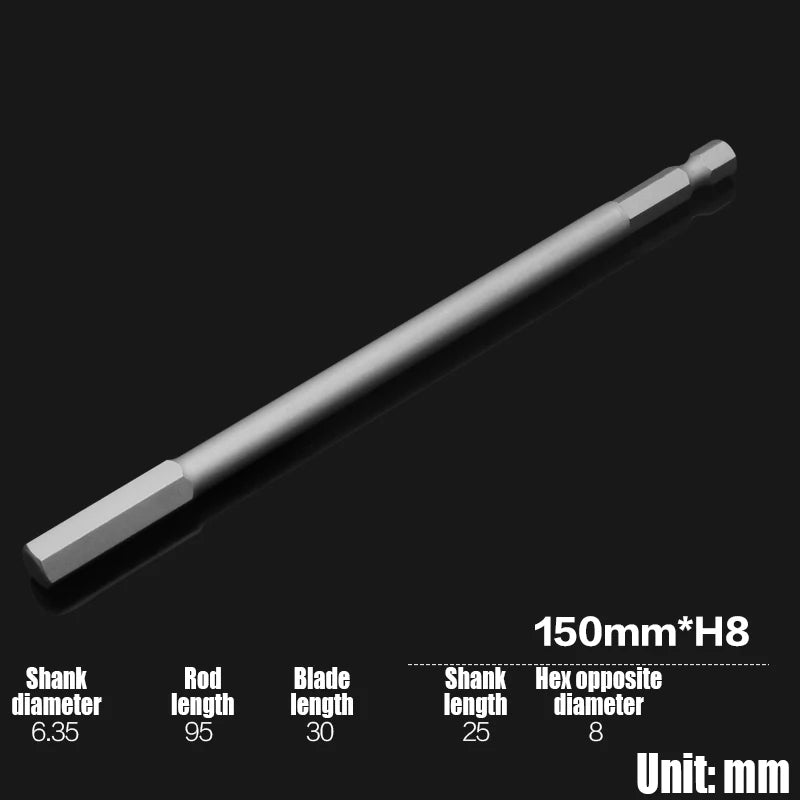 Foret Allen à tête hexagonale H2-H10, 75mm, 150mm, 200mm, embout de tournevis hexagonal électrique, tête de lot magnétique, tournevis à percussion, 1 pièce