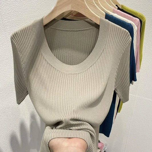 T-shirt d'été polyvalent à manches courtes pour femme, coupe couvertes, haut simple, piedmont Ice InjChic