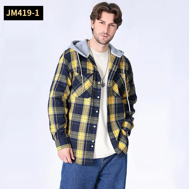 Chemise à manches longues en flanelle pour hommes, manteau à carreaux, décontracté, non repassage, grande taille, chapeau, mode, printemps, automne, nouveau, taille américaine