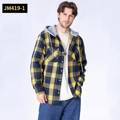 Chemise à manches longues en flanelle pour hommes, manteau à carreaux, décontracté, non repassage, grande taille, chapeau, mode, printemps, automne, nouveau, taille américaine