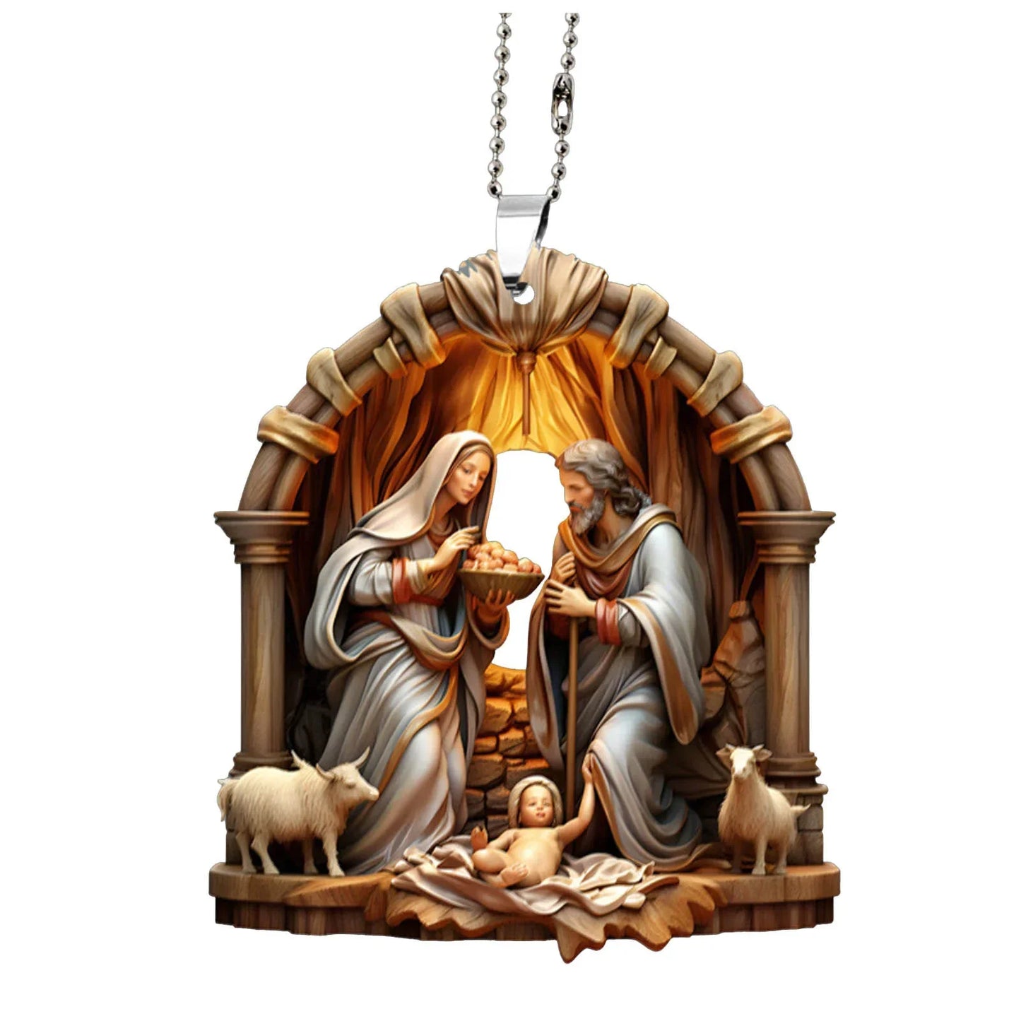 Pendentif arbre de noël jésus, ornement, scène de prière familiale, pendentif de voiture de couleur vive, décorations pour la maison