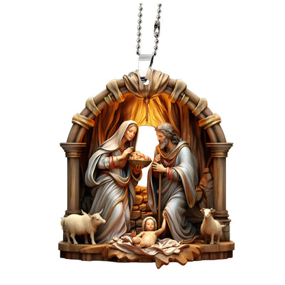 Pendentif arbre de noël jésus, ornement, scène de prière familiale, pendentif de voiture de couleur vive, décorations pour la maison