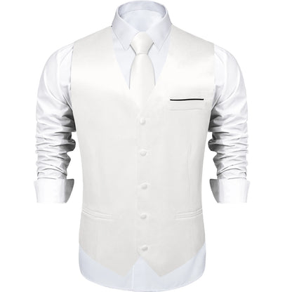 Costume en Satin solide, ensemble gilet et cravate, noir, blanc, bleu, rouge, smoking de mariage pour hommes, gilets d'affaires de luxe, bal de promo, veste sociale sans manches