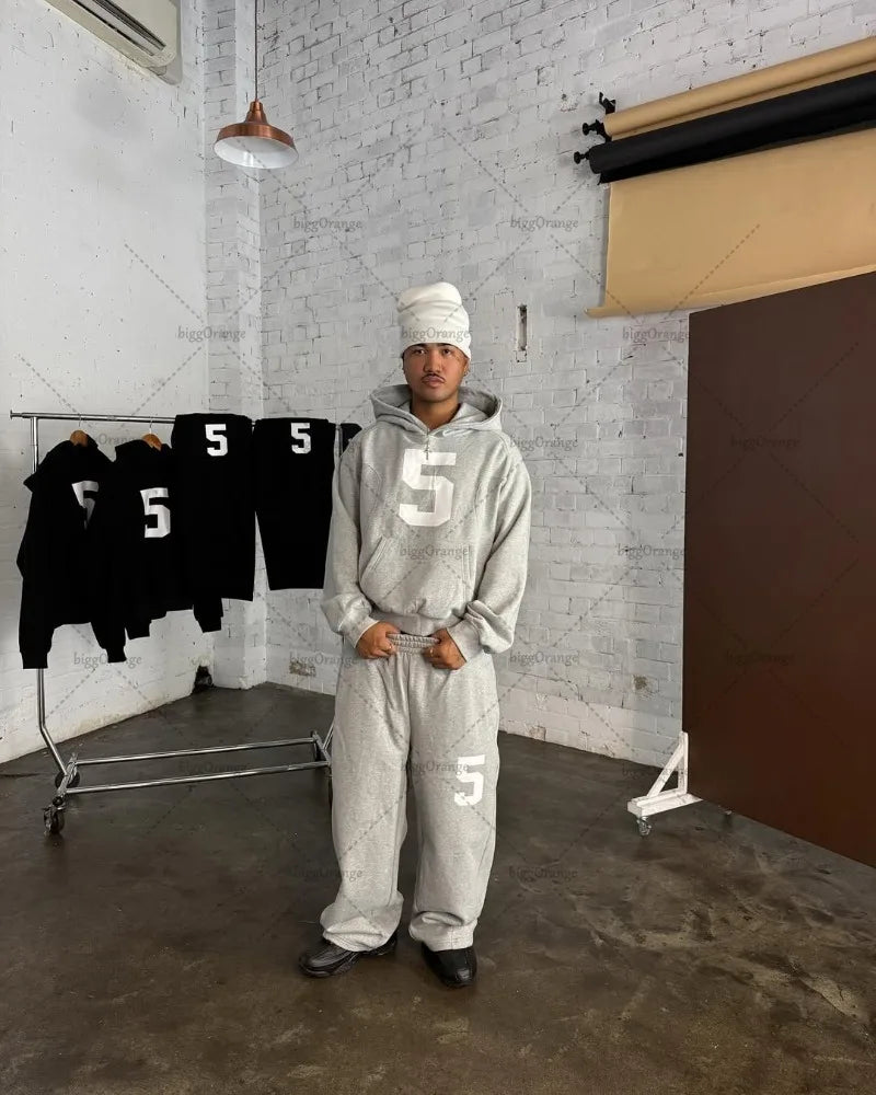 Nouveau américain rétro classique Harajuku gris sweat à capuche haute rue à la mode Streetwear hommes costume Hip Hop décontracté ample pantalons de survêtement femmes
