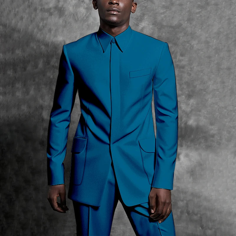 Costumes sur mesure col montant smoking Gentleman couleur unie tenue homme costume ensemble 2 pièces intelligent décontracté quotidien bureau mâle vêtements