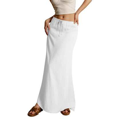 Jupe longue d'été pour femmes, cordon de serrage, taille basse, ligne A, jupe décontractée, taille haute élastique, moulante, longue, jupes pour femmes