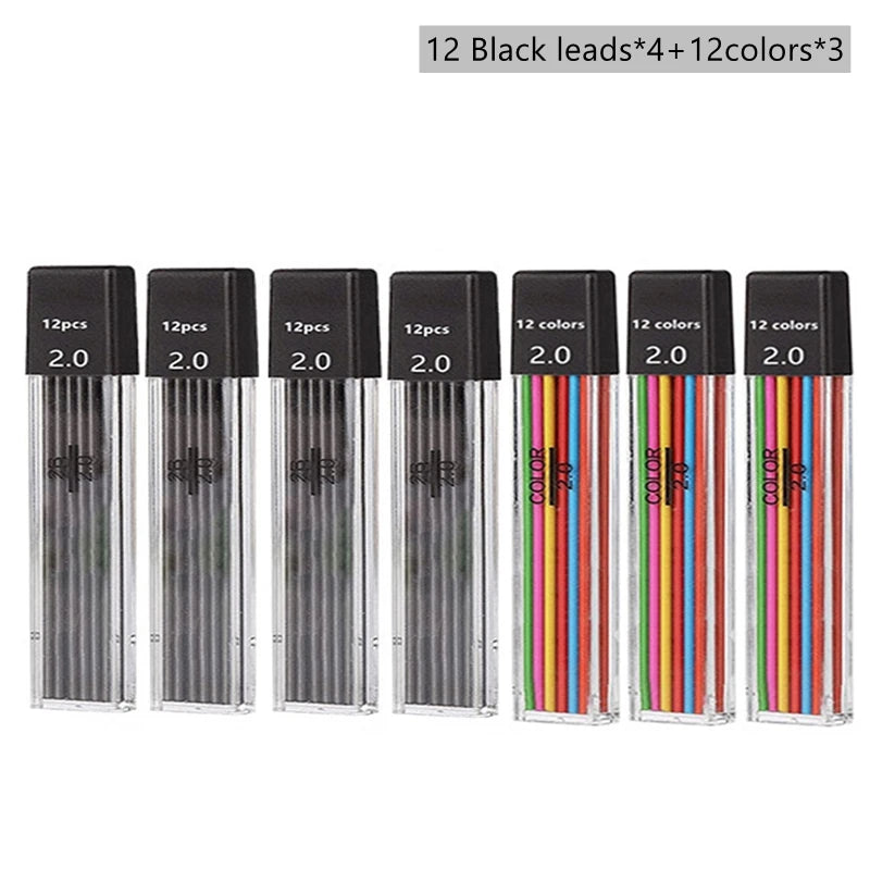 hopk - Ensemble de crayons mécaniques 2.0mm avec recharge de plomb 2B noir/couleurs