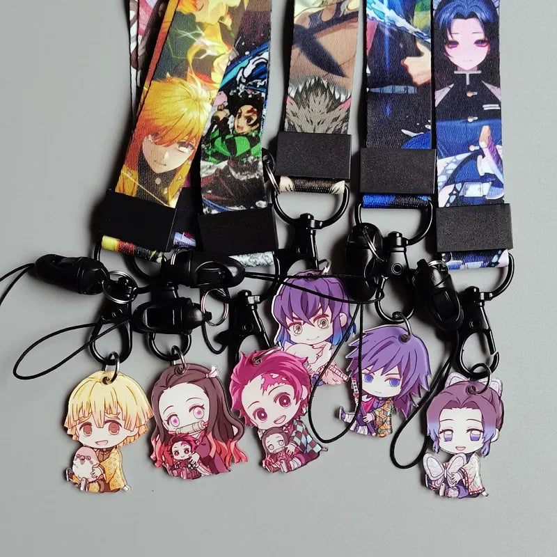 Lanière Demon Slayer Kimetsu No Yaiba, corde de téléphone, Badge d'identification, support Kamado Tanjirou, sangles de cou, porte-clés Lariat pour fille et garçon