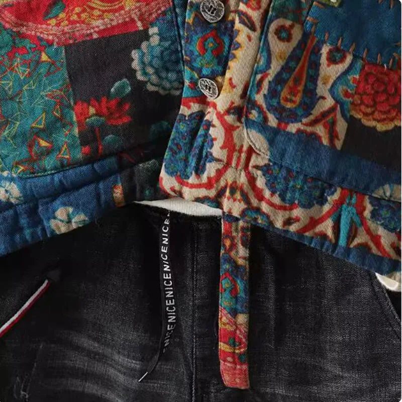 Manteau en coton imprimé de style  rétro pour femme, manches chauve-souris